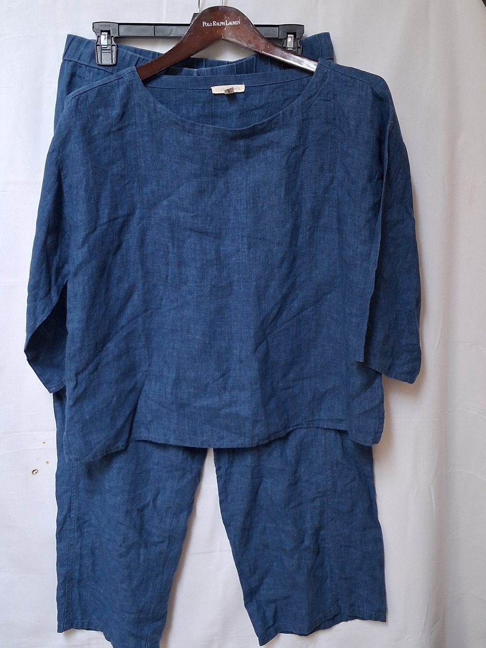 Eileen Fisher Pet Organic Linen 2 Piece Set Boxy Top XS/TP Wide Leg Crop Pant PM
